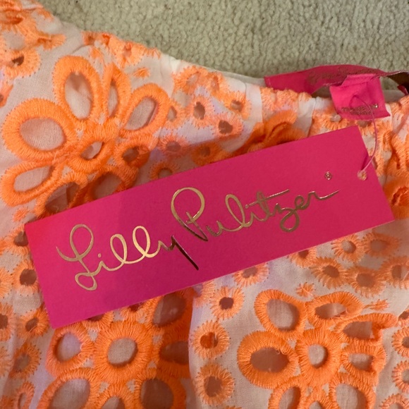Lilly Pulitzer Kerrigan Elbow Sleeve Top Cantaloupe Funflower Eyelet - Picture 6 of 8